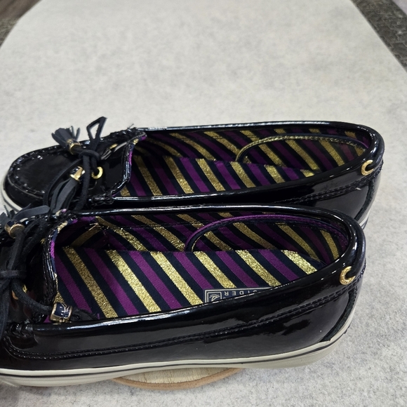 🐢 Sperry Patent Leather Black boat shoes Size 9 super shiny! - Picture 6 of 13